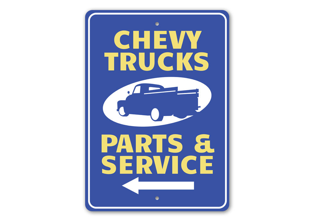 Chevy Trucks Arrow Sign made of high-quality aluminum, featuring vibrant colors and a classic design, perfect for home or garage decor.