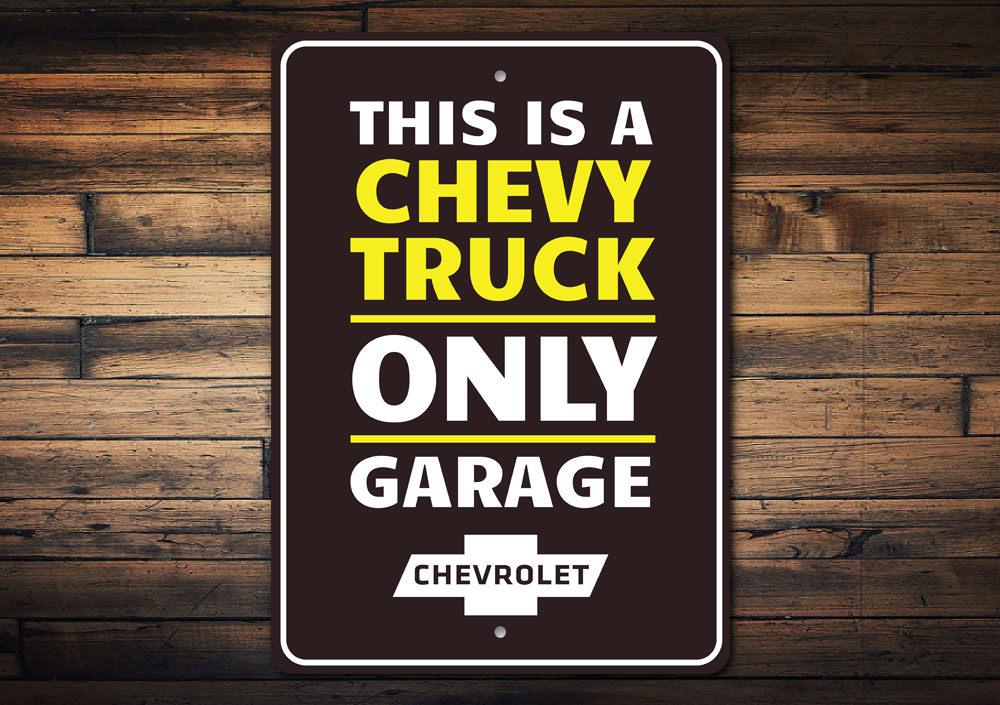 Chevy Trucks Only sign made from high-quality aluminum, featuring a bold design perfect for garages or man caves.