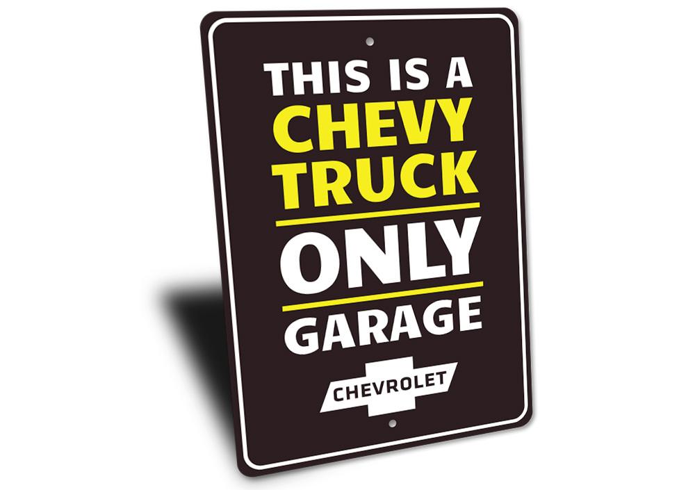 Chevy Trucks Only sign made from high-quality aluminum, featuring a bold design perfect for garages or man caves.