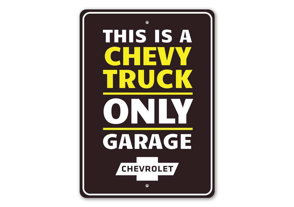 Chevy Trucks Only sign made from high-quality aluminum, featuring a bold design perfect for garages or man caves.