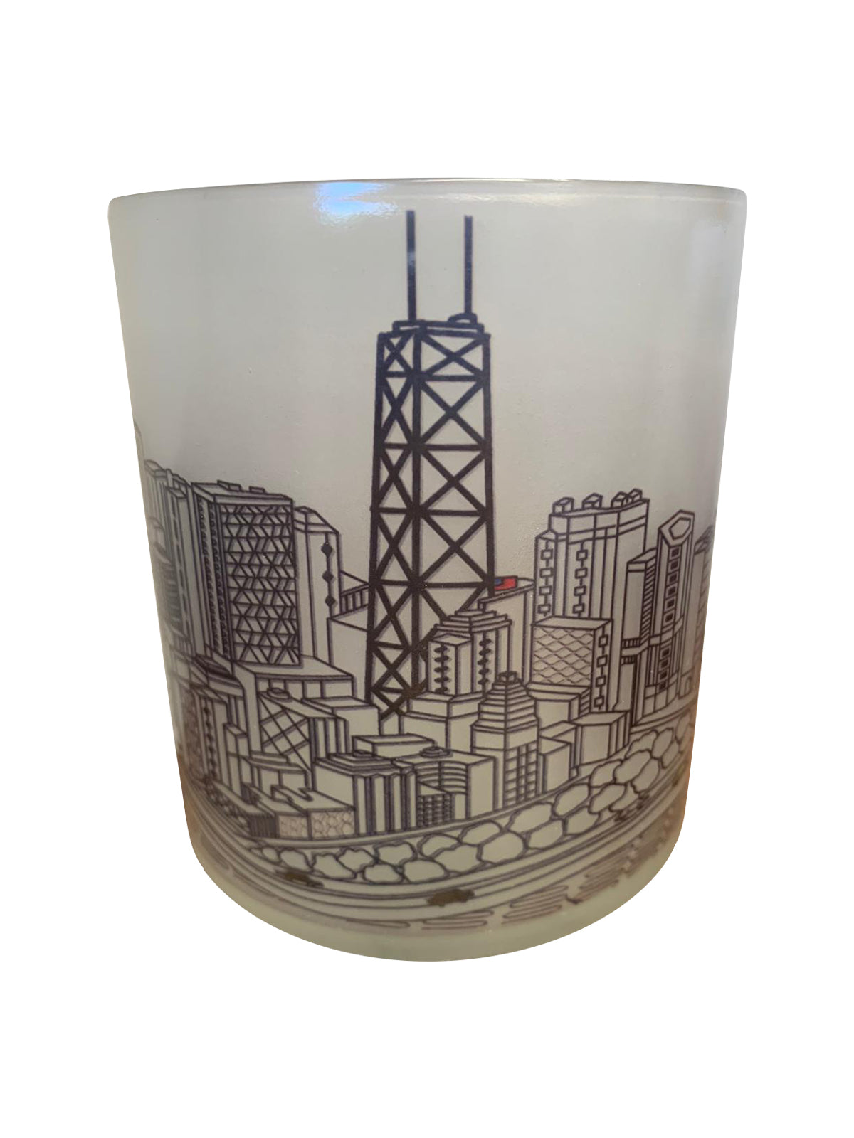 Chicago Skyline Glass Votive featuring an intricate skyline design, ideal for tealights or as a decorative piece.