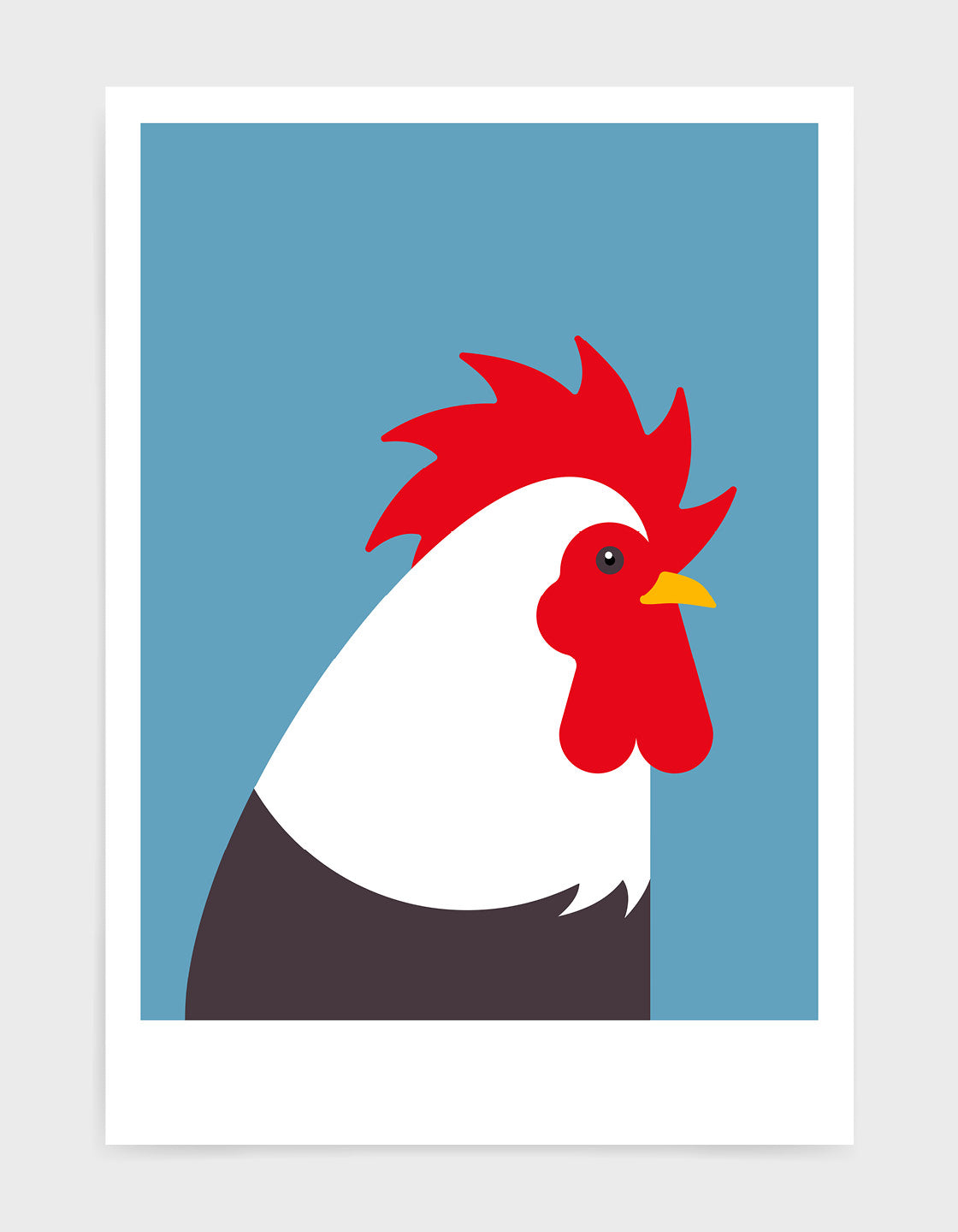 A vibrant illustration of a colorful cockerel, perfect for wall decor.