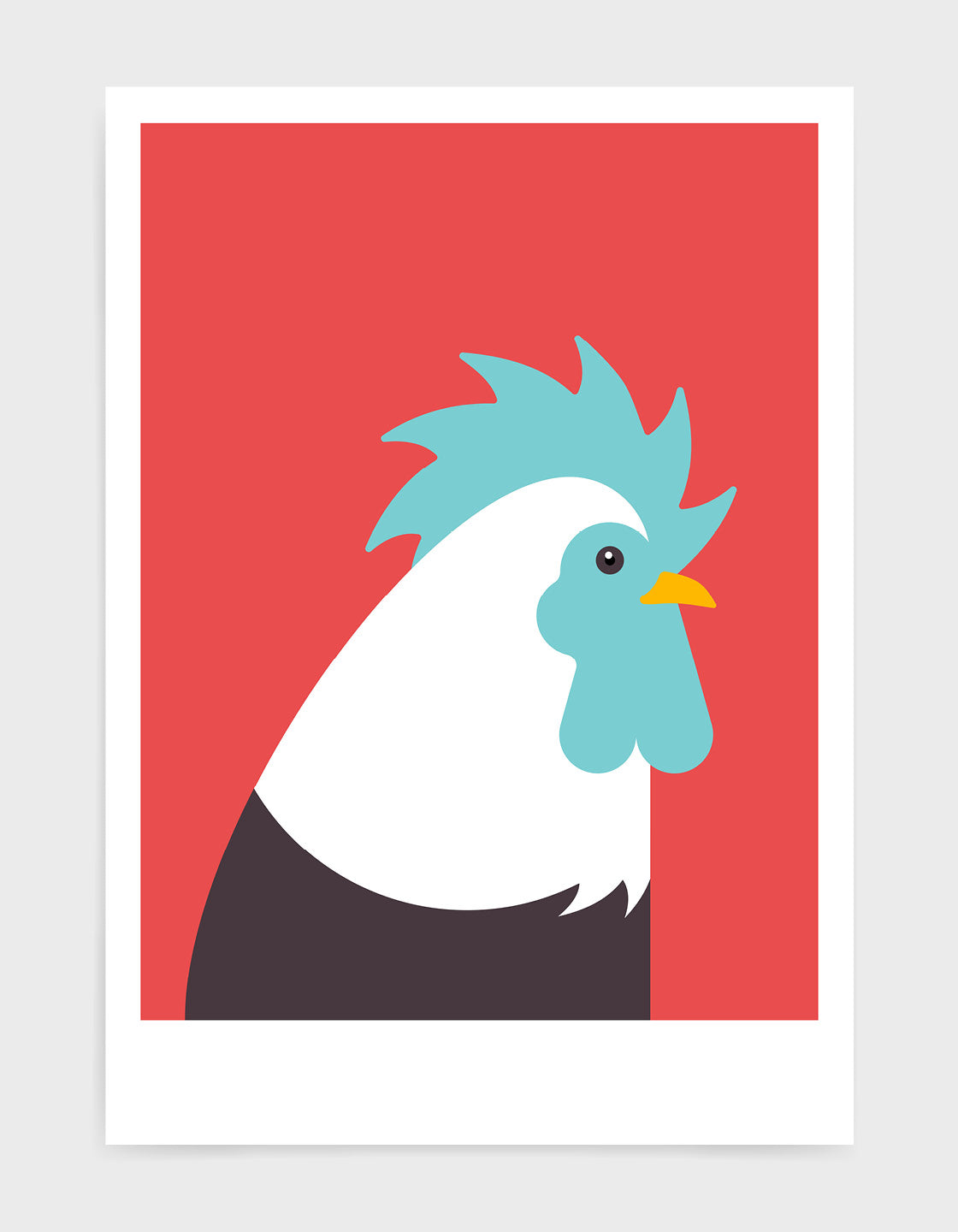 A vibrant illustration of a colorful cockerel, perfect for wall decor.