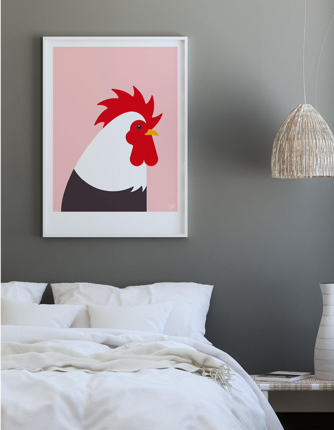 A vibrant illustration of a colorful cockerel, perfect for wall decor.