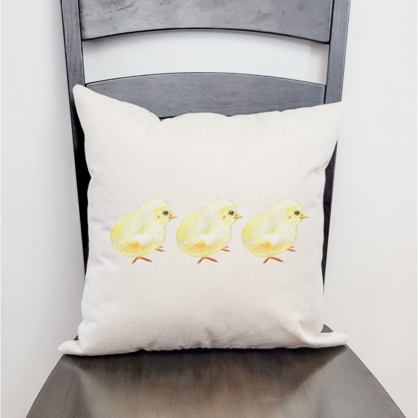 Chicks Pillow Cover featuring original farmhouse Spring designs in soft polyester linen with a hidden zipper.