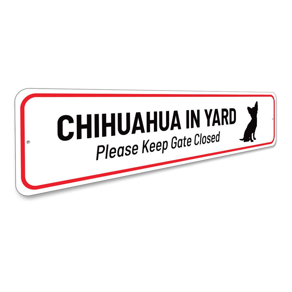 Charming Chihuahua in Yard Sign made of durable aluminum, featuring customizable text options, perfect for outdoor decor.