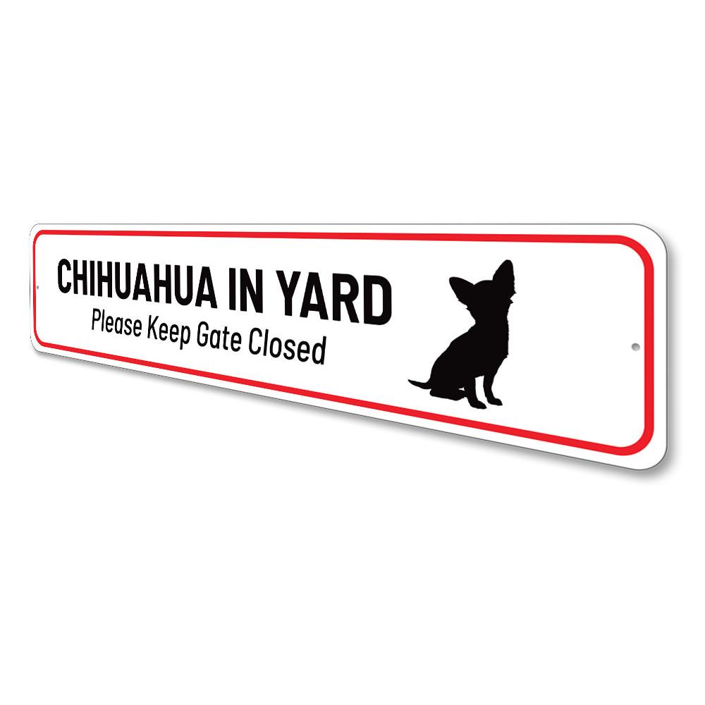 Charming Chihuahua in Yard Sign made of durable aluminum, featuring customizable text options, perfect for outdoor decor.