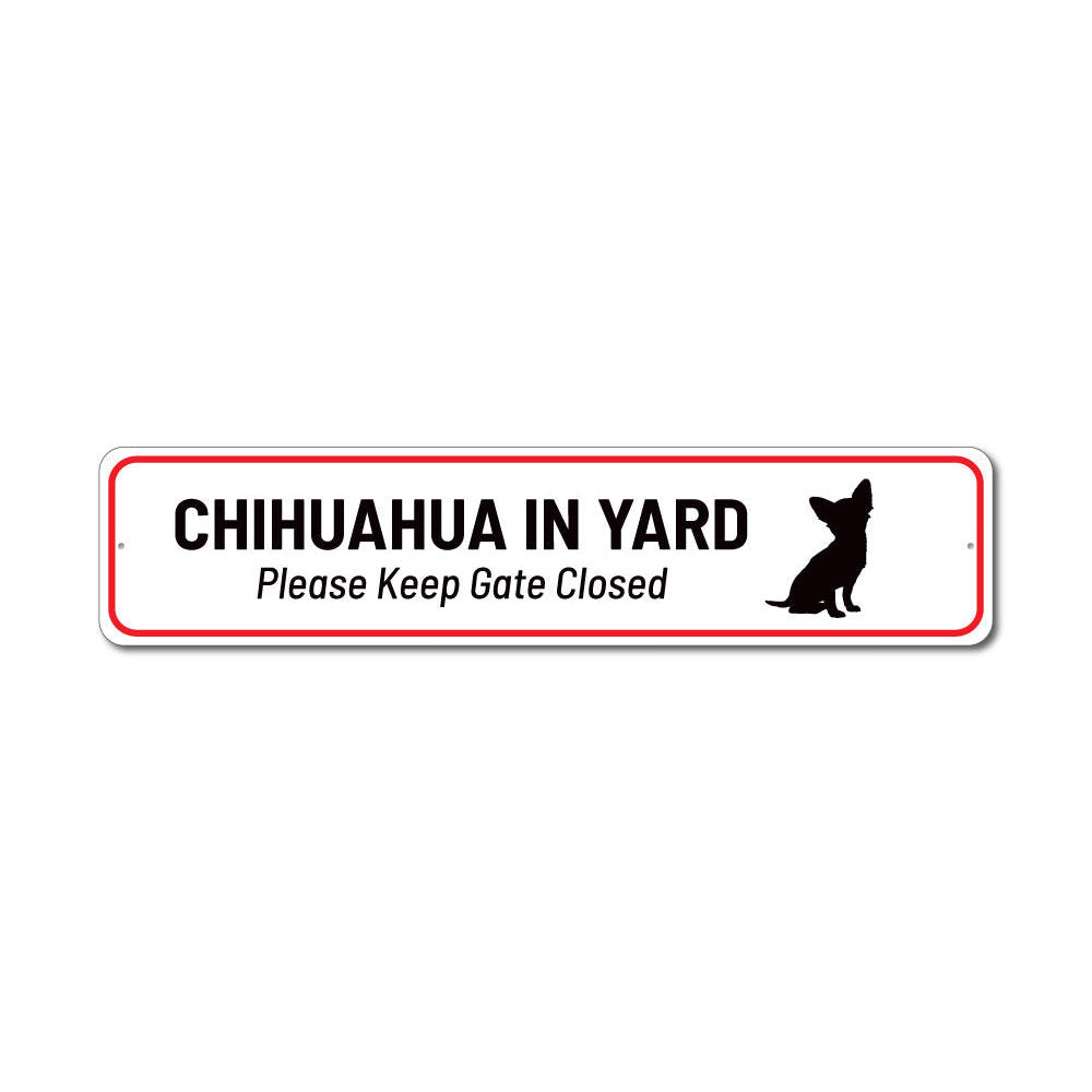 Charming Chihuahua in Yard Sign made of durable aluminum, featuring customizable text options, perfect for outdoor decor.