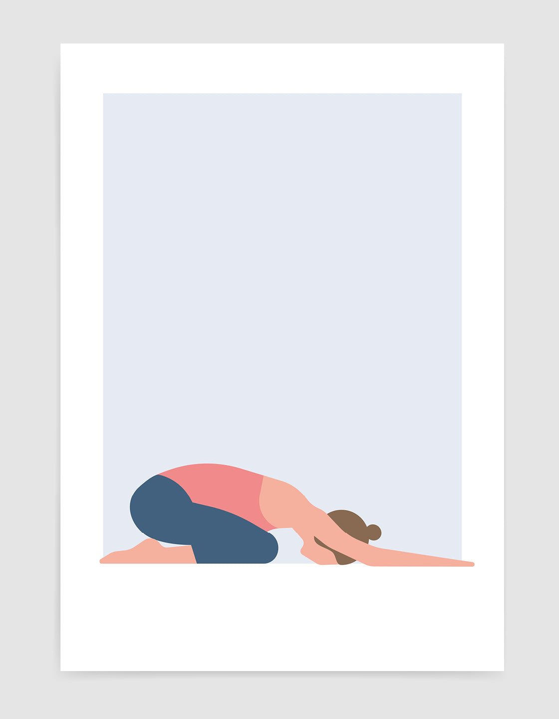 A minimalist Child's Pose yoga print featuring soft colors, perfect for bedroom decor.