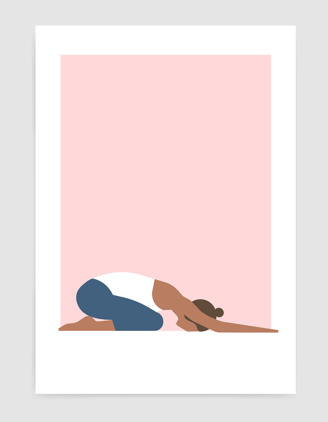 A minimalist Child's Pose yoga print featuring soft colors, perfect for bedroom decor.