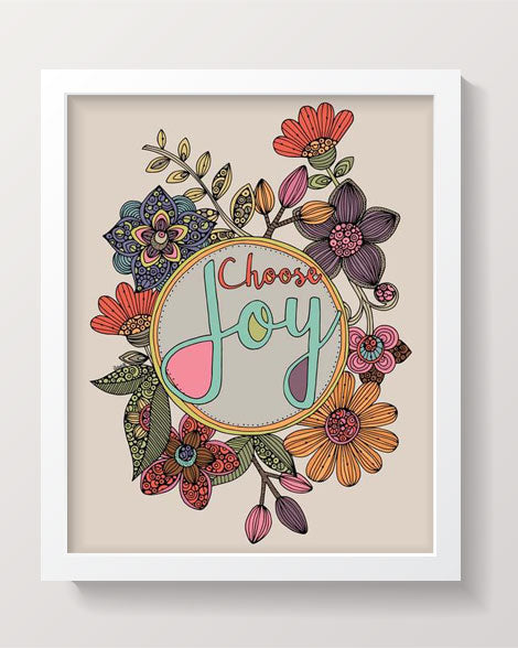 Choose Joy archival art print featuring original pen and ink art with vibrant digital coloring, ready to frame.