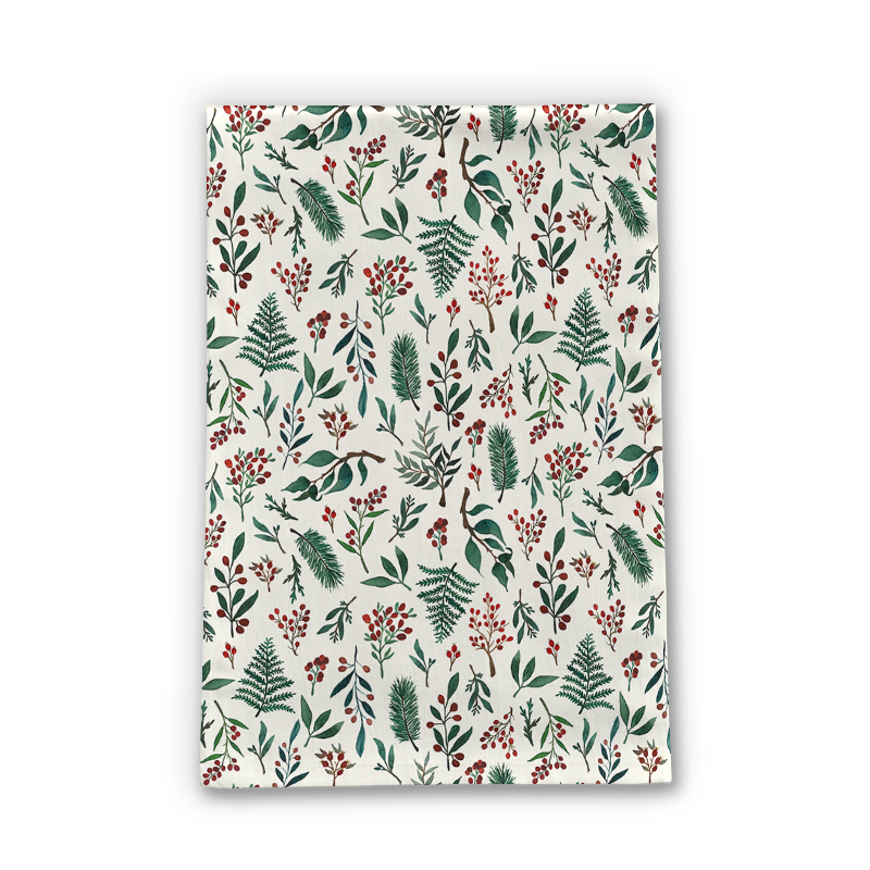 A festive Christmas Berries Tea Towel featuring a vibrant berry design on soft cotton twill, perfect for holiday kitchen decor.