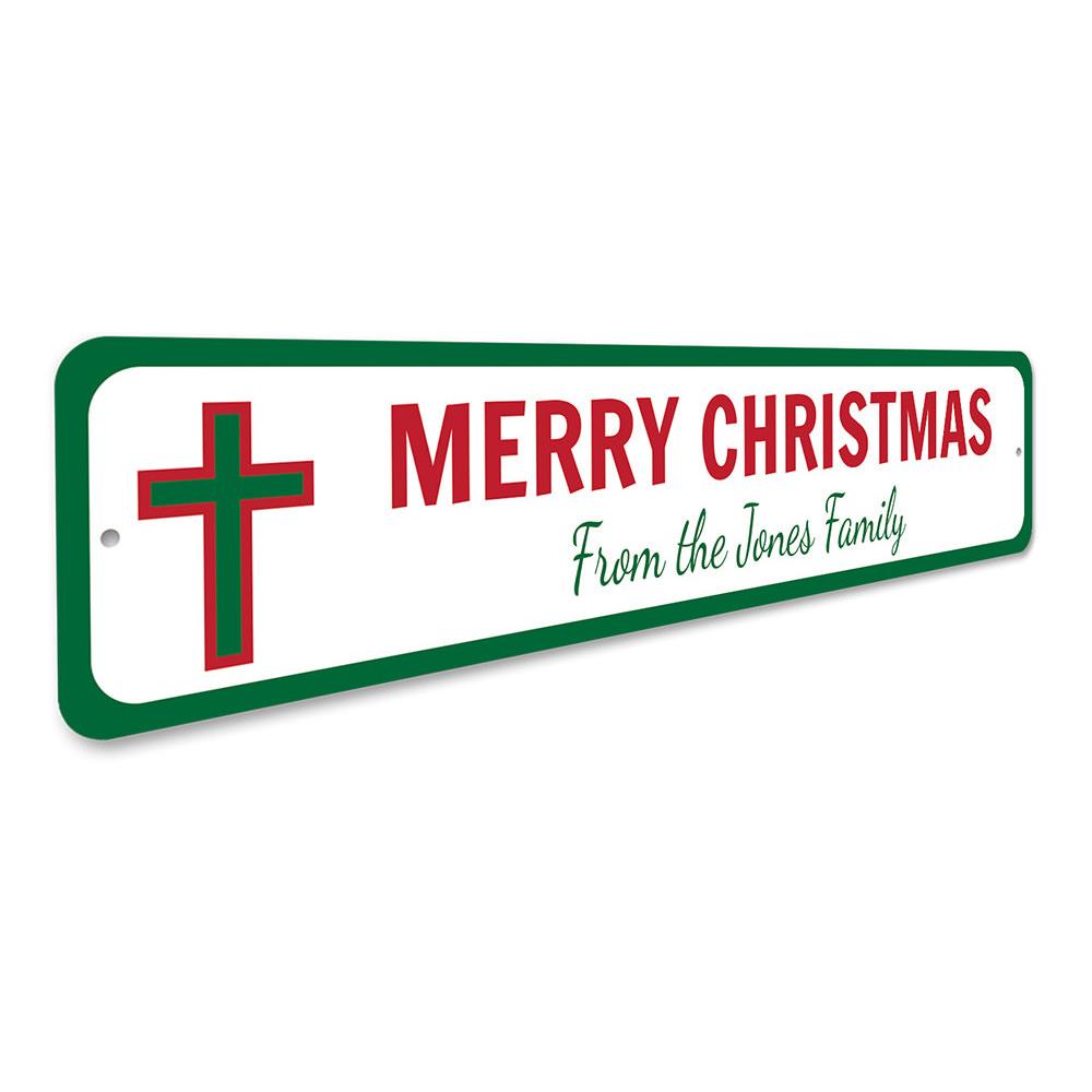 A beautifully crafted Christmas Cross Sign made of high-quality aluminum, featuring a festive design perfect for holiday decorations.