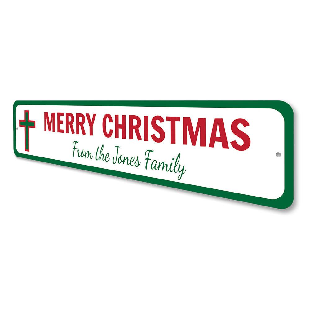 A beautifully crafted Christmas Cross Sign made of high-quality aluminum, featuring a festive design perfect for holiday decorations.