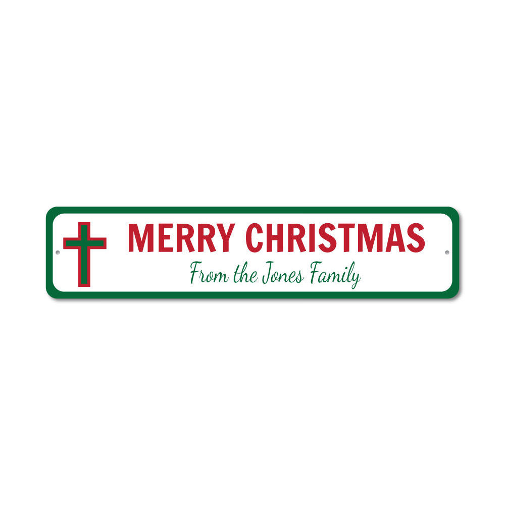 A beautifully crafted Christmas Cross Sign made of high-quality aluminum, featuring a festive design perfect for holiday decorations.