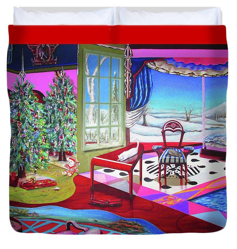 Christmas Painting duvet cover featuring vibrant holiday design on soft microfiber fabric with hidden zipper.