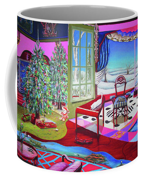 Ceramic Christmas Painting Mug featuring festive holiday design, available in two sizes.