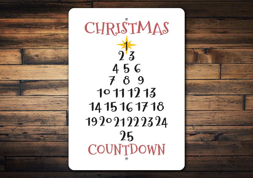 A festive Christmas Tree Countdown Sign made of durable aluminum, featuring a colorful design to count down the days until Christmas.