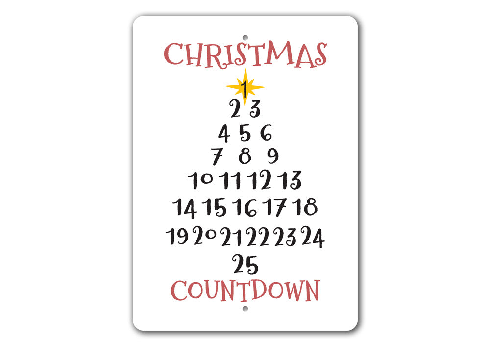 A festive Christmas Tree Countdown Sign made of durable aluminum, featuring a colorful design to count down the days until Christmas.