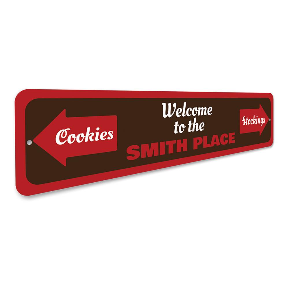 A festive Christmas Welcome Sign made of high-quality aluminum, featuring customizable text and a charming design, perfect for holiday decor.