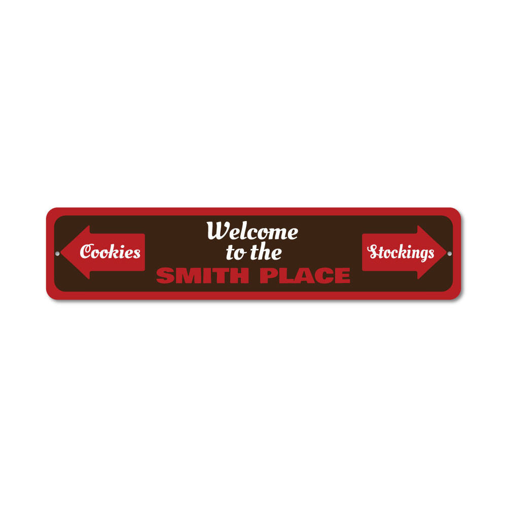 A festive Christmas Welcome Sign made of high-quality aluminum, featuring customizable text and a charming design, perfect for holiday decor.