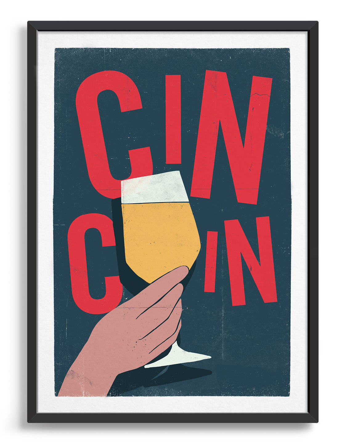 A vibrant 'Cin Cin' print designed for home bar decor, featuring playful typography and colorful accents.