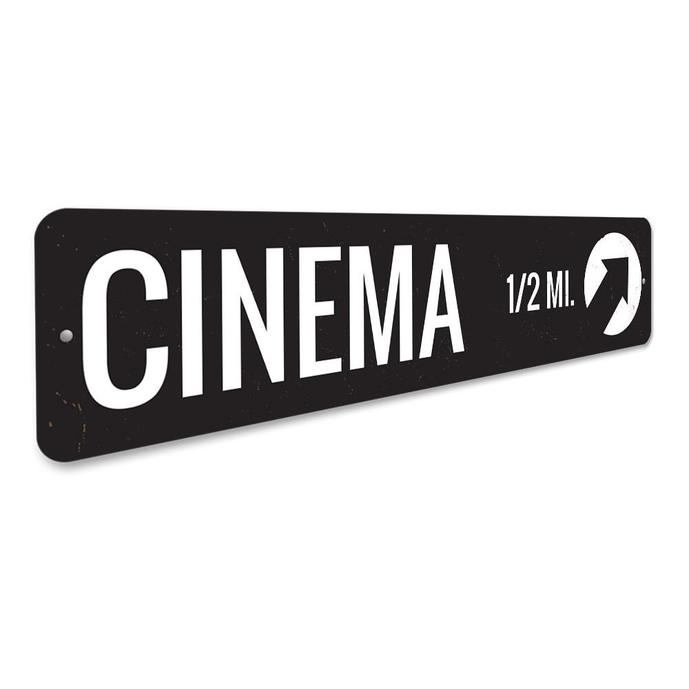 A decorative Cinema Sign made of high-quality aluminum, featuring customizable text options, perfect for home decor.