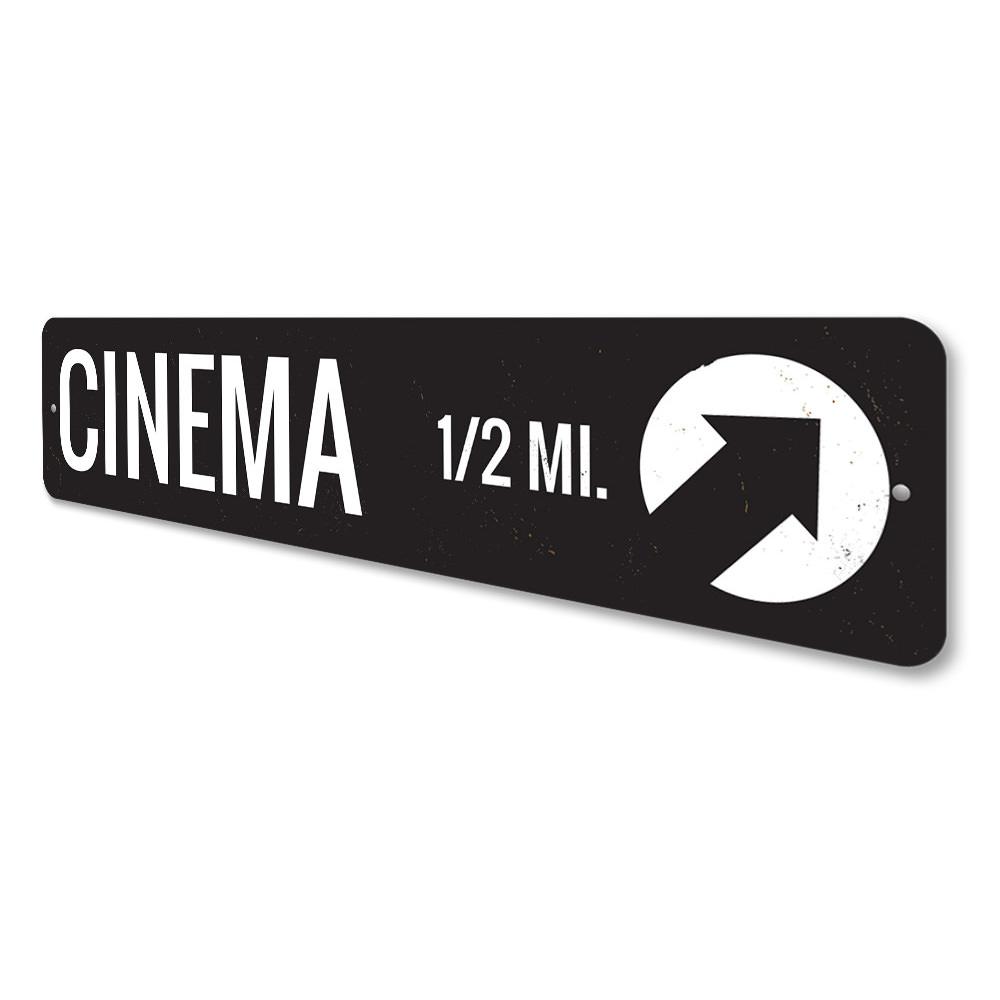 A decorative Cinema Sign made of high-quality aluminum, featuring customizable text options, perfect for home decor.