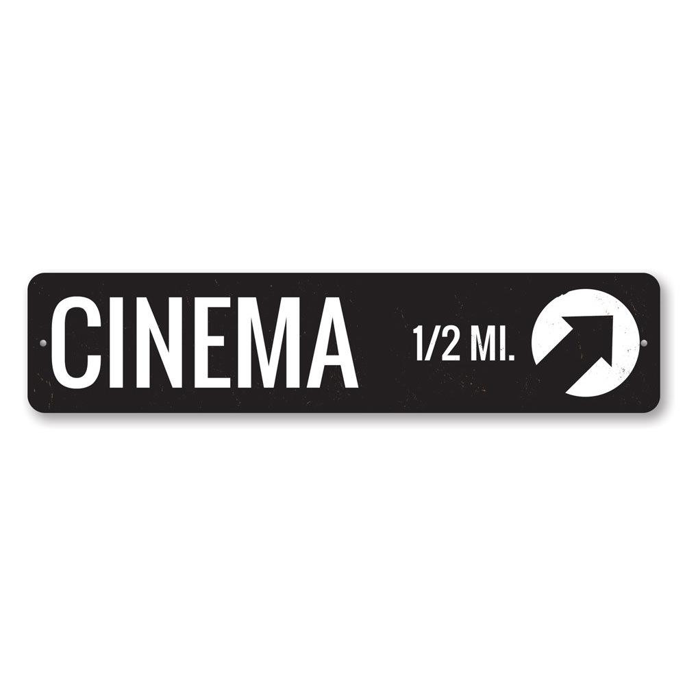 A decorative Cinema Sign made of high-quality aluminum, featuring customizable text options, perfect for home decor.