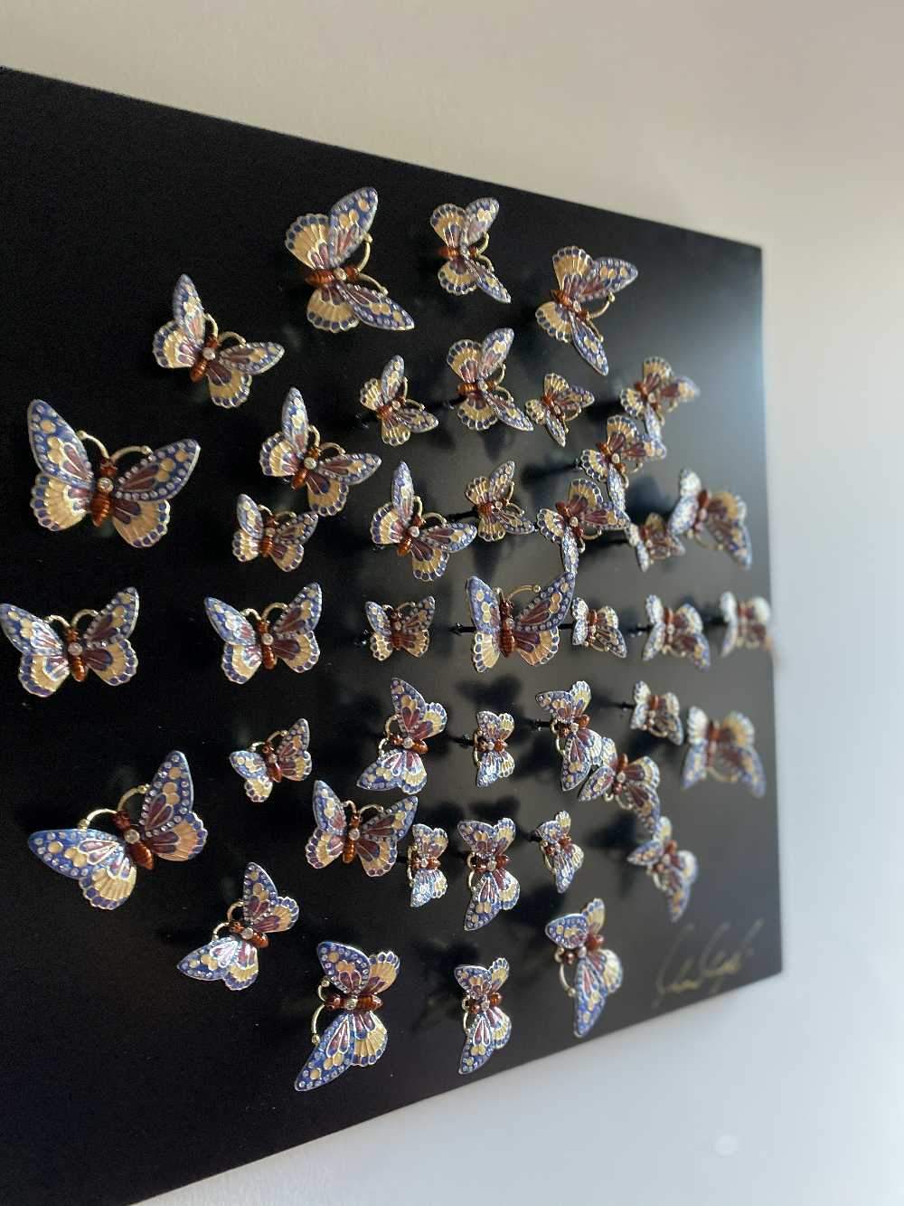 Circle of Butterflies Wall Art featuring midnight blue butterflies arranged in a circular design, handmade by Keren Kopal.