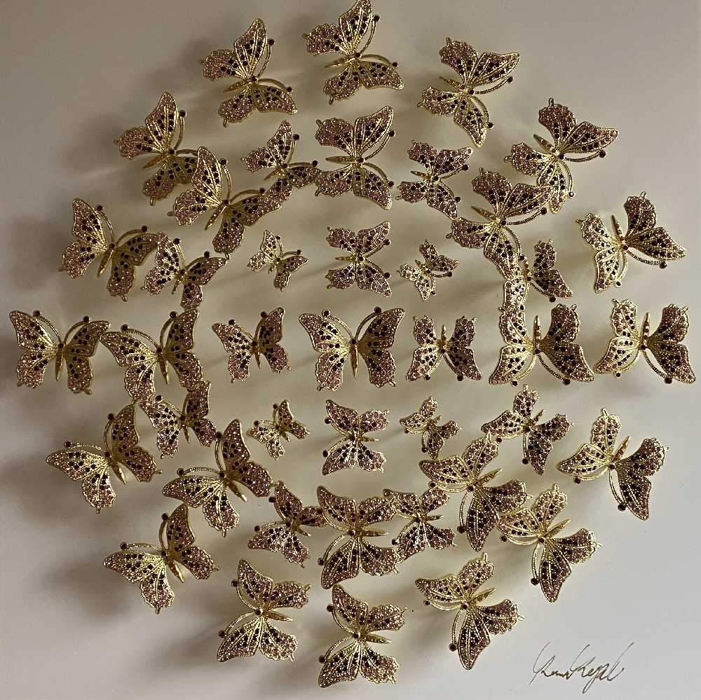 Circle of Butterflies Wall Art featuring midnight blue butterflies in a circular formation, handcrafted by Keren Kopal.