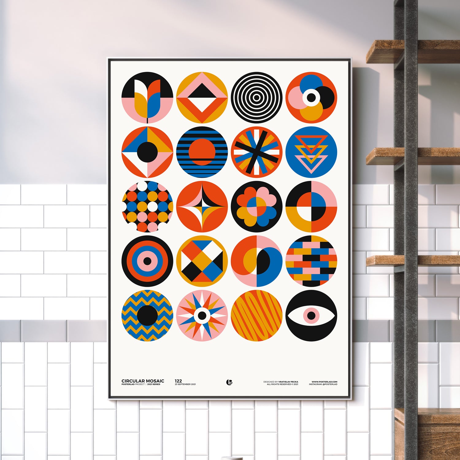 A vibrant Circular Mosaic poster featuring colorful patterns and unique designs, perfect for home or office decor.