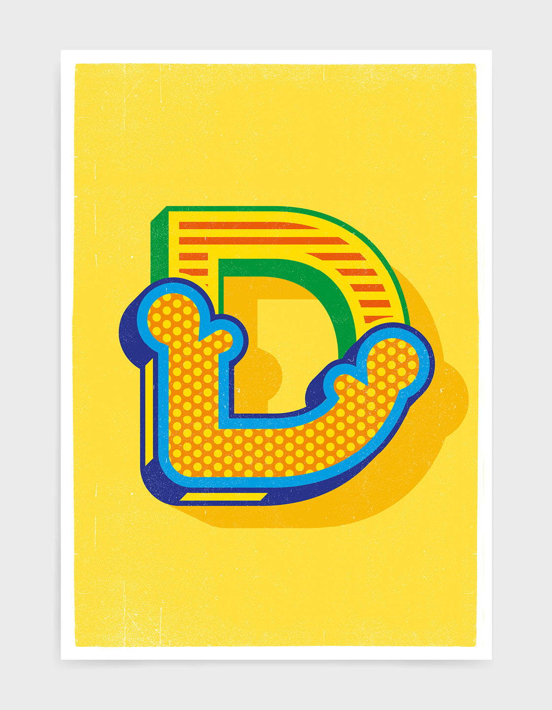 Personalized Circus Alphabet print in yellow featuring a custom letter in a playful circus style font.