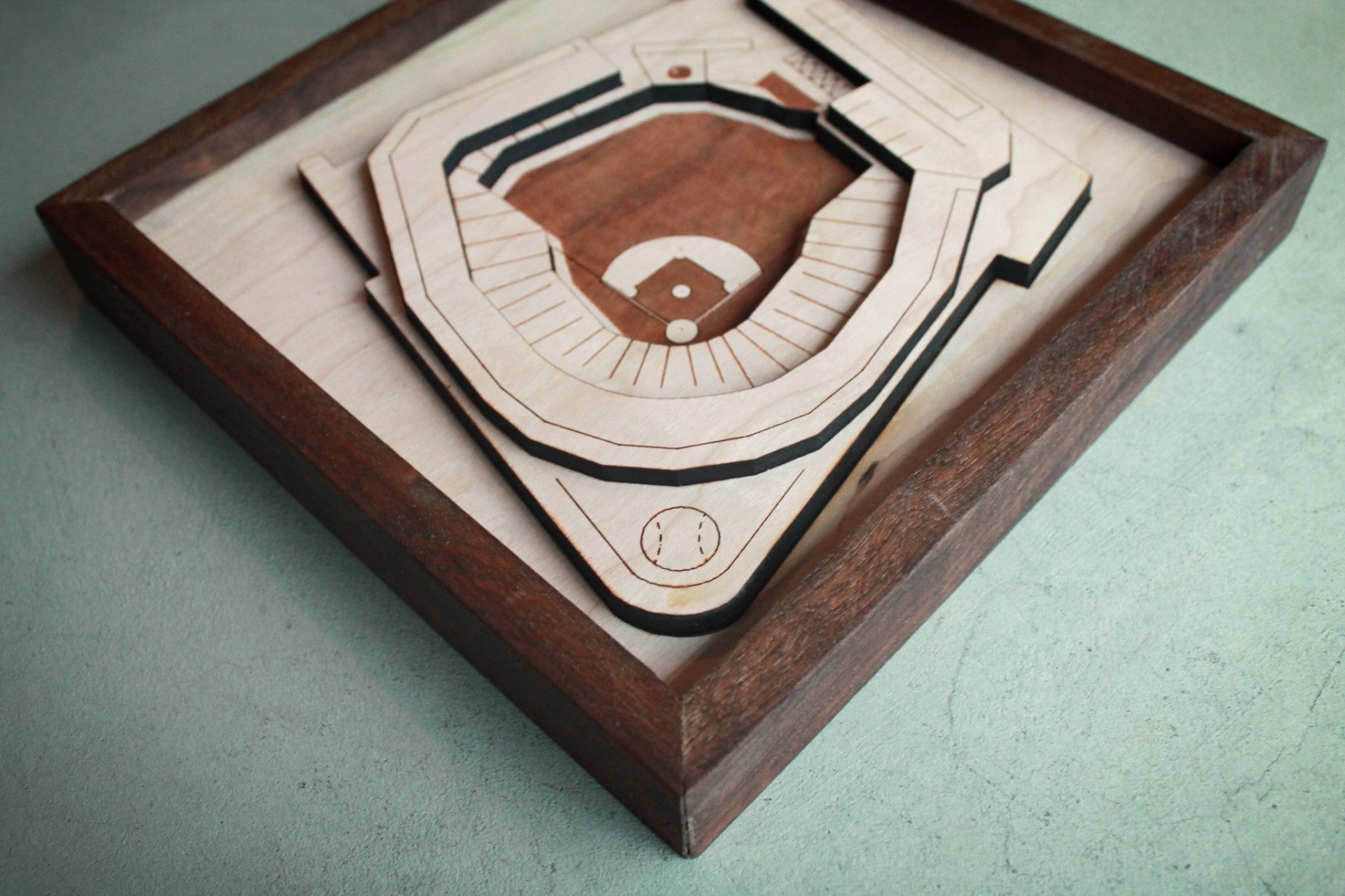 A beautifully crafted Citi Field artwork featuring the Shea Bridge and Big Apple, made from premium hardwoods.