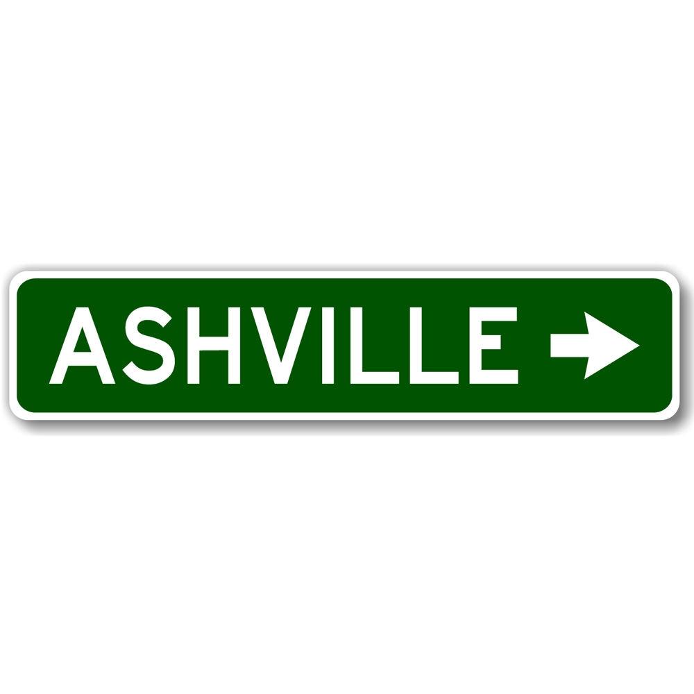 City Name Arrow Sign made of high-quality aluminum, customizable with personal text, featuring a decorative arrow design.