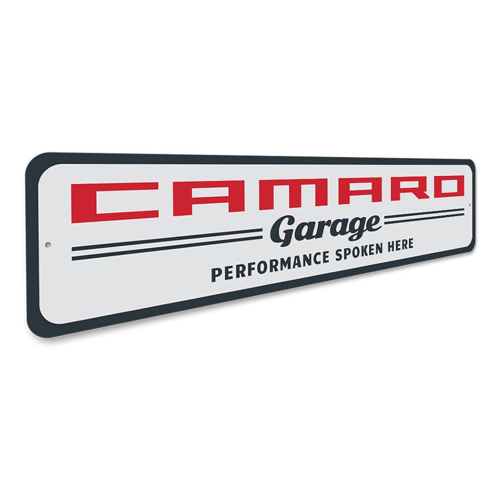 Classic Camaro Garage Sign made of durable aluminum, featuring vibrant colors and customizable text options, perfect for car enthusiasts.