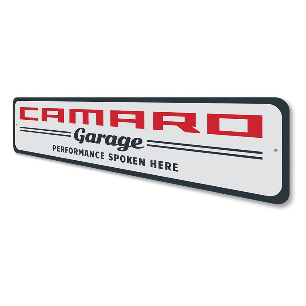 Classic Camaro Garage Sign made of durable aluminum, featuring vibrant colors and customizable text options, perfect for car enthusiasts.