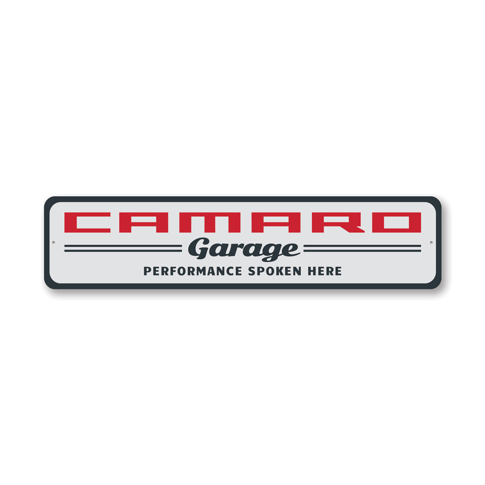 Classic Camaro Garage Sign made of durable aluminum, featuring vibrant colors and customizable text options, perfect for car enthusiasts.