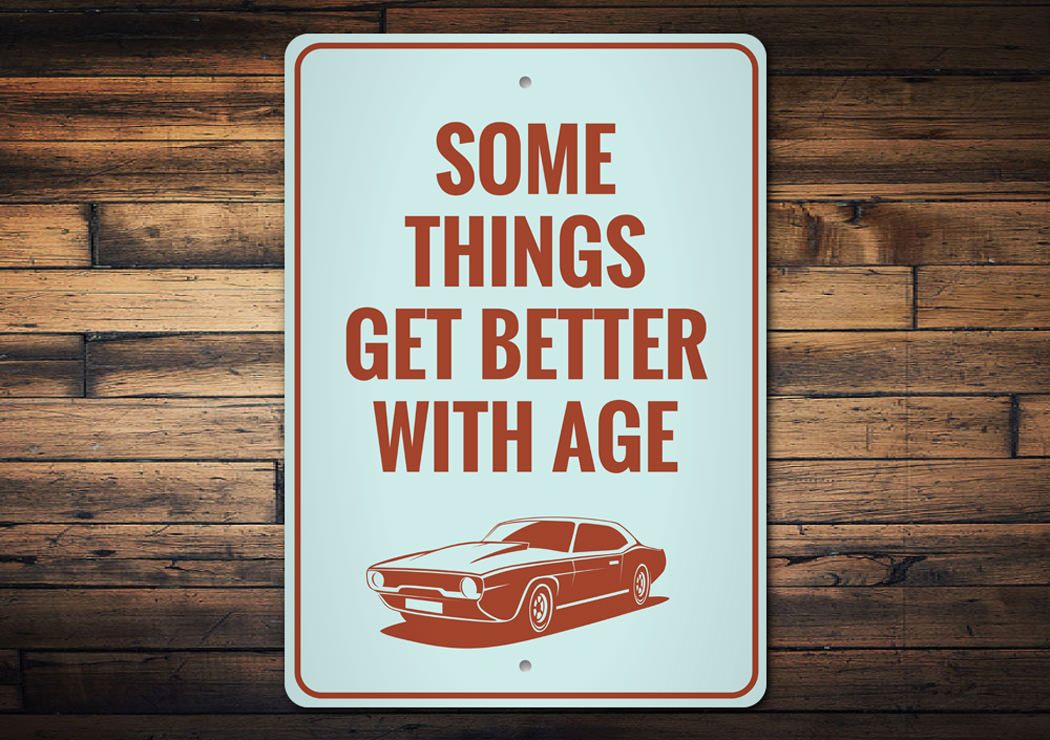 Classic Car Sign made of high-quality aluminum, featuring a vintage car design, perfect for garages and man caves.