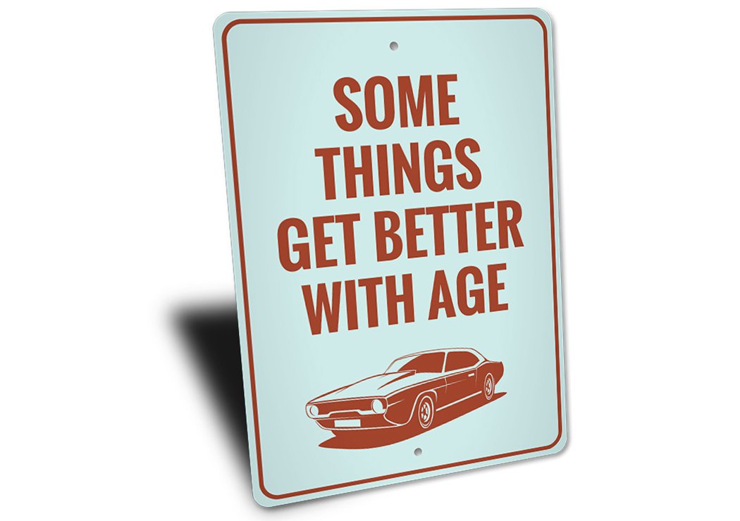 Classic Car Sign made of high-quality aluminum, featuring a vintage car design, perfect for garages and man caves.