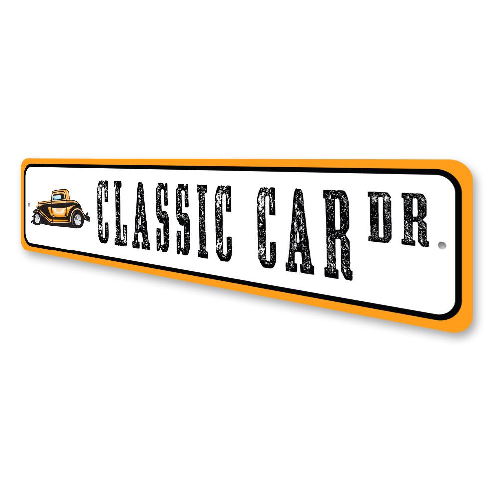 Classic Car Street Sign made of high-quality aluminum, featuring vibrant colors and customizable text, perfect for car enthusiasts.