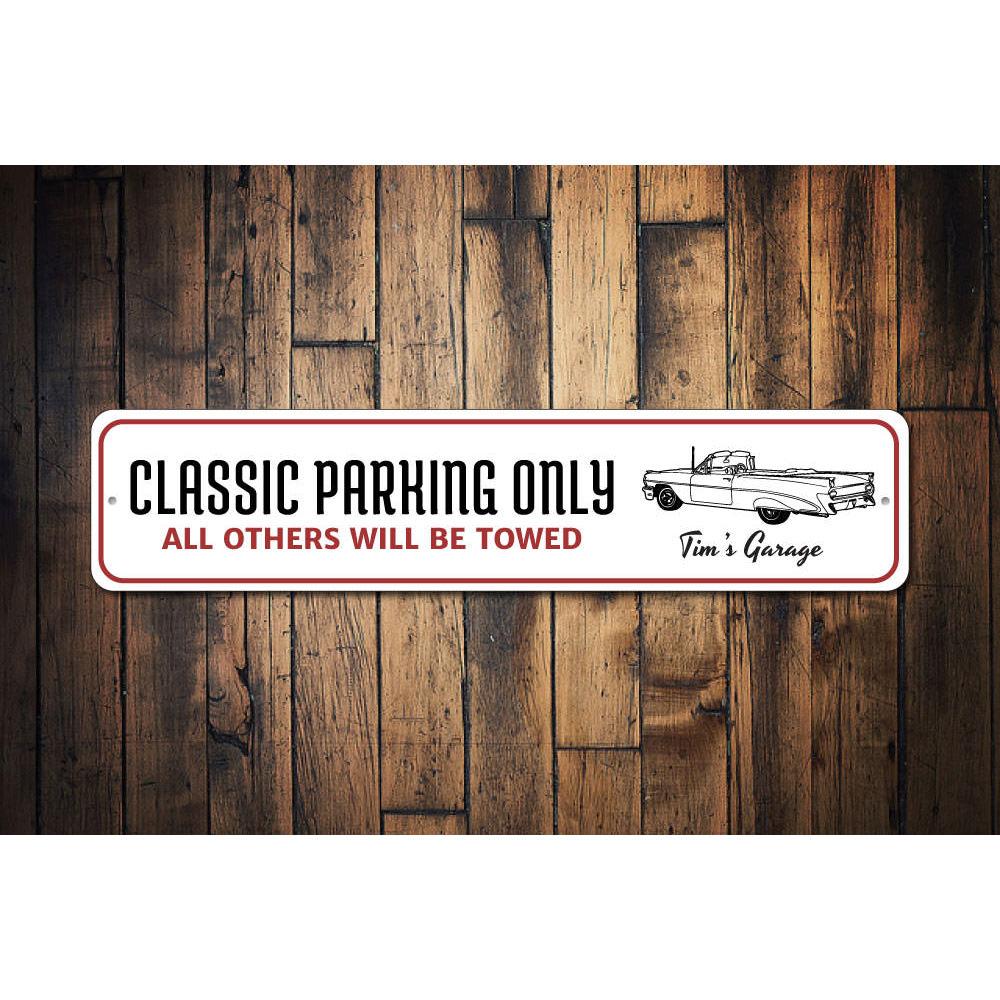 Classic Parking Only Sign made from durable aluminum, featuring customizable text and pre-drilled holes for easy mounting.