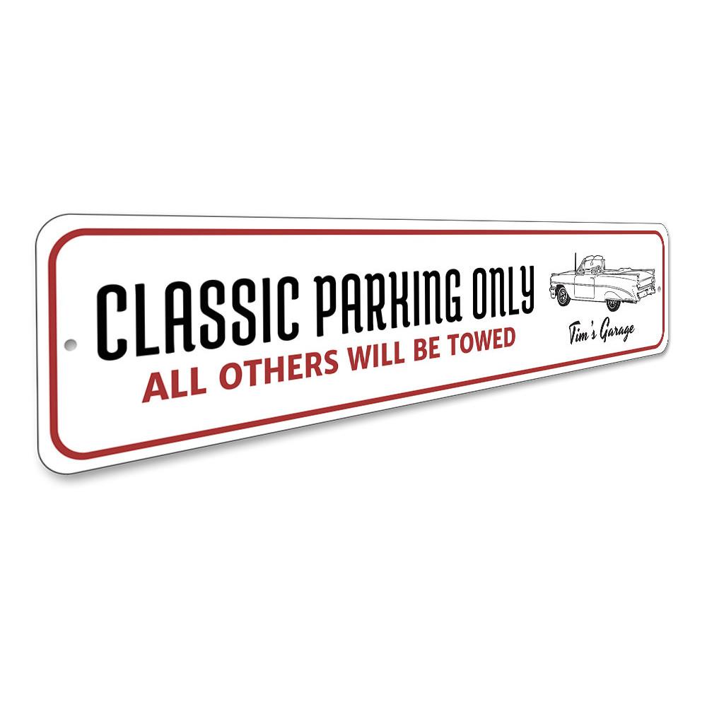 Classic Parking Only Sign made from durable aluminum, featuring customizable text and pre-drilled holes for easy mounting.