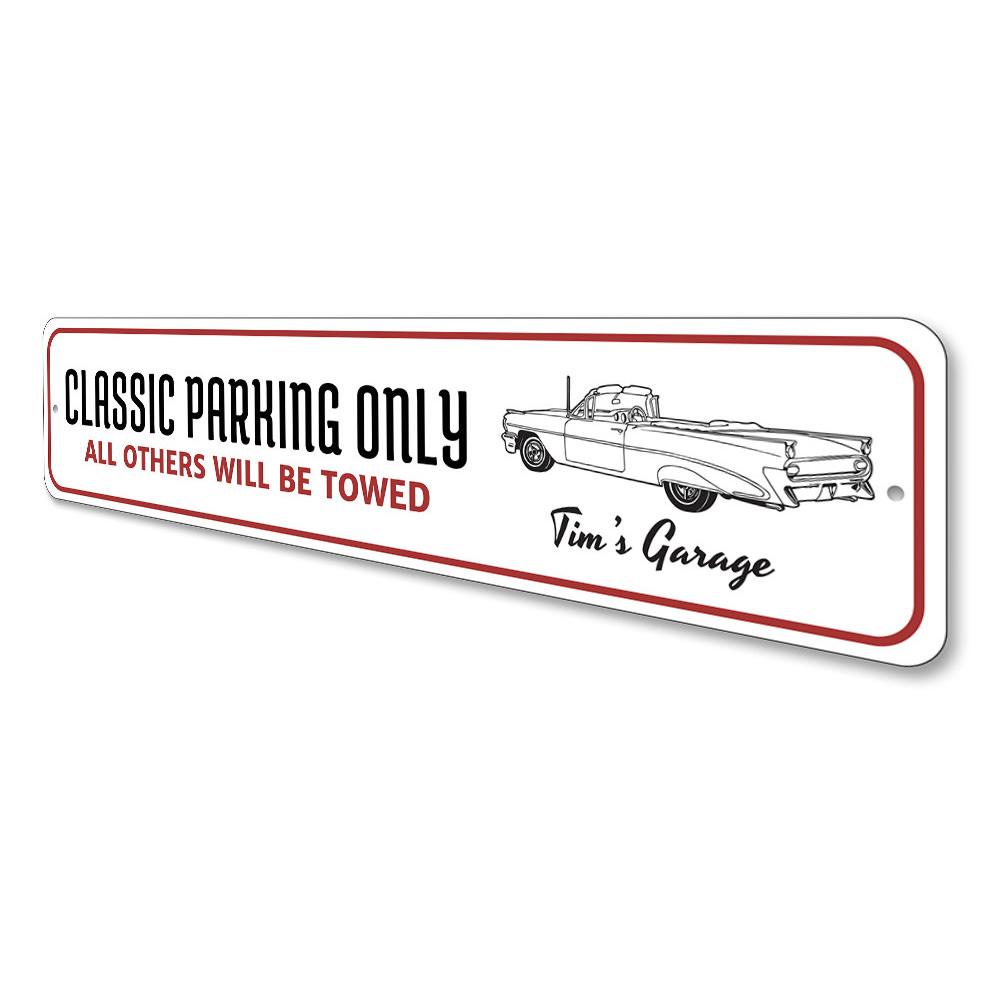 Classic Parking Only Sign made from durable aluminum, featuring customizable text and pre-drilled holes for easy mounting.