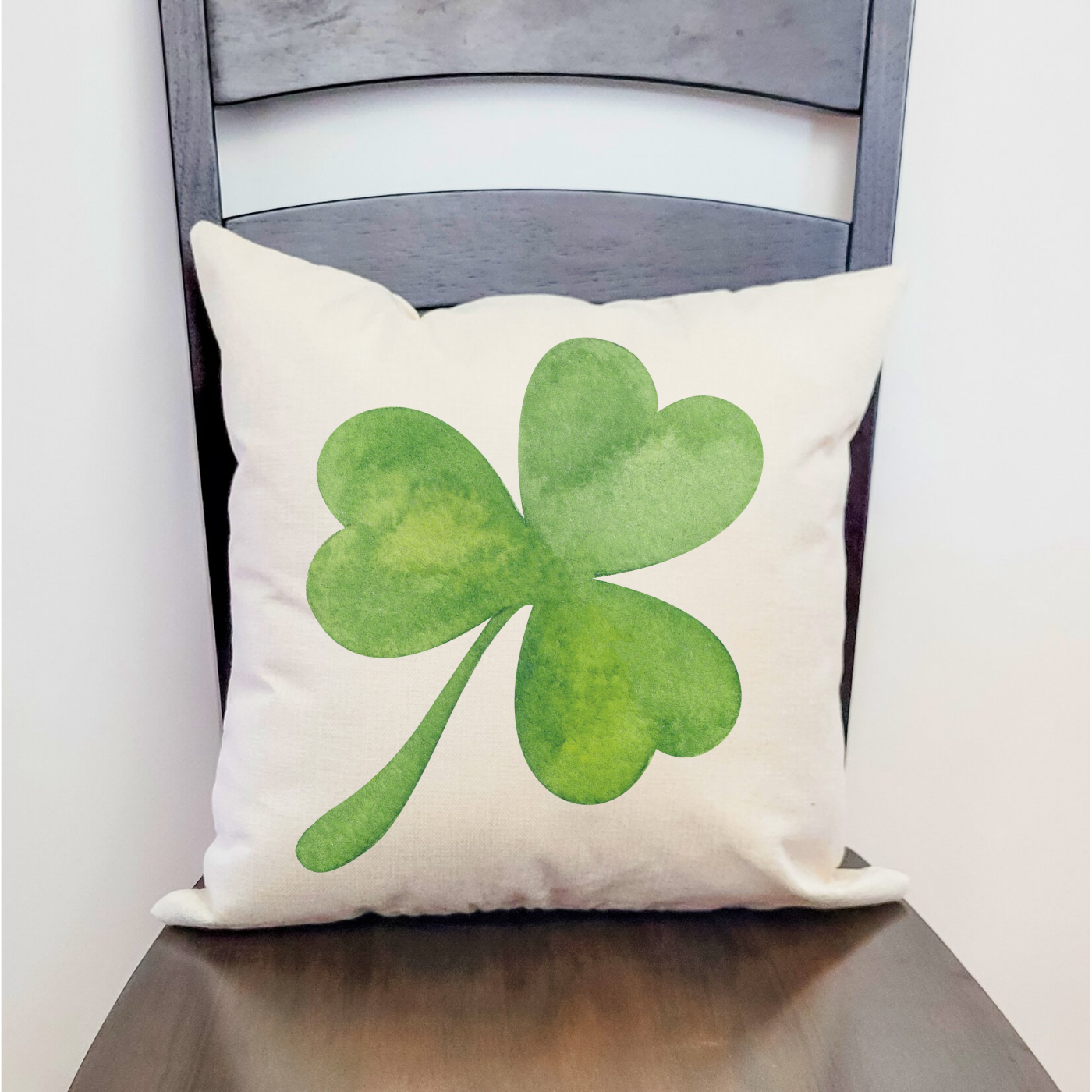 Clover Pillow Cover featuring original farmhouse designs in soft polyester linen with a hidden zipper, perfect for St. Patrick's Day decor.