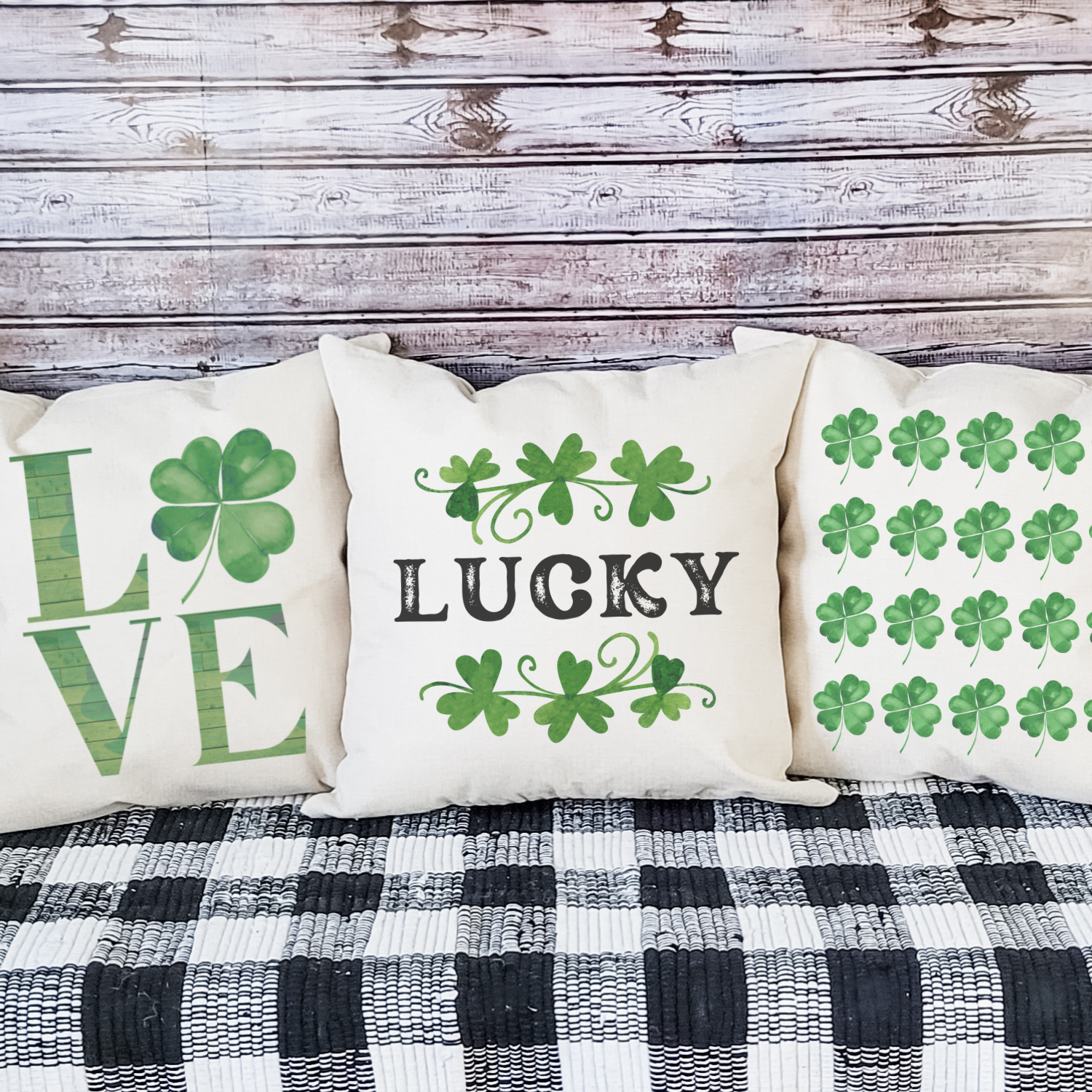 Clover Pillow Cover featuring original farmhouse designs in soft polyester linen with a hidden zipper, perfect for St. Patrick's Day decor.