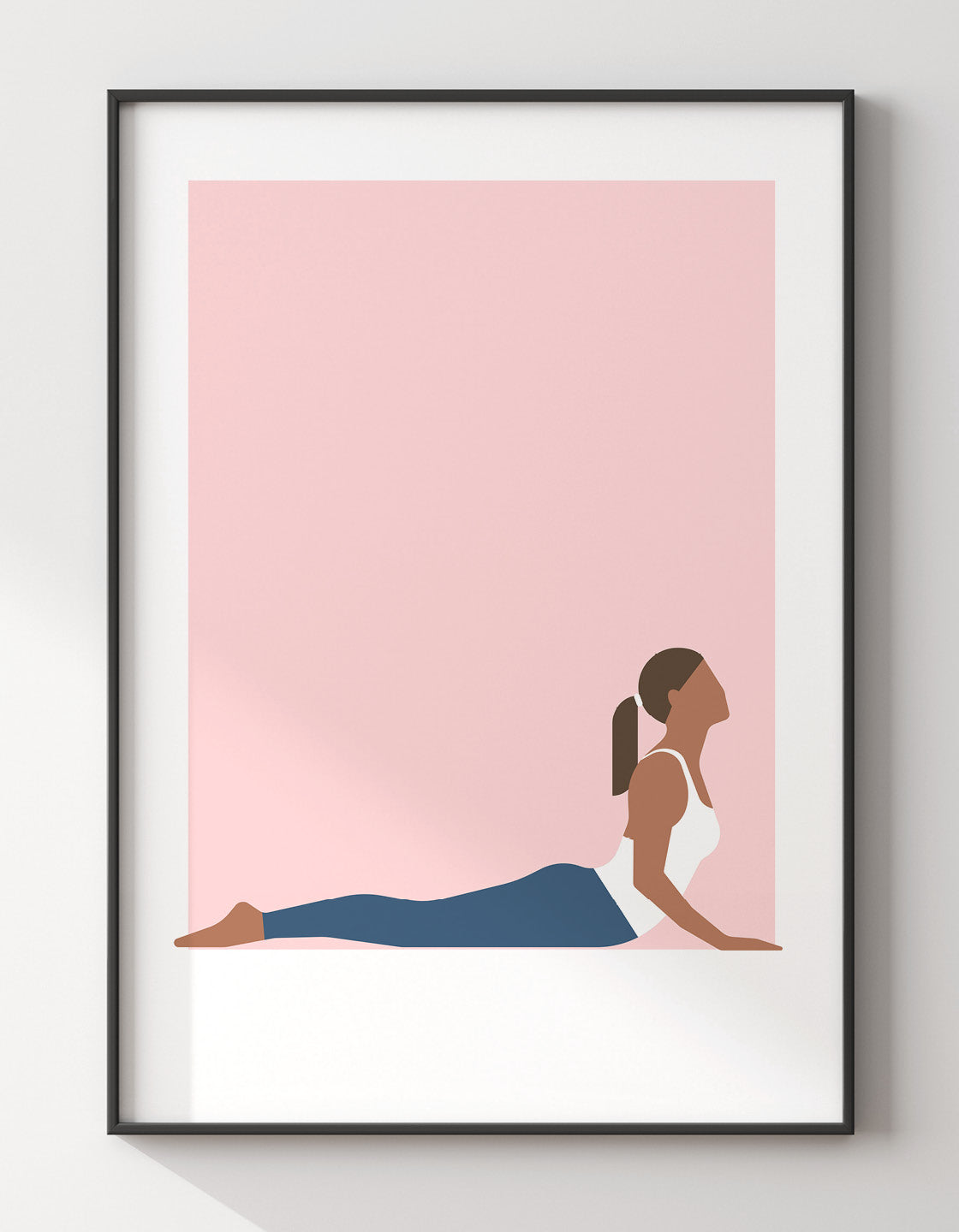 A serene Cobra pose yoga print featuring a graceful figure in the yoga pose, surrounded by calming colors, perfect for modern decor.