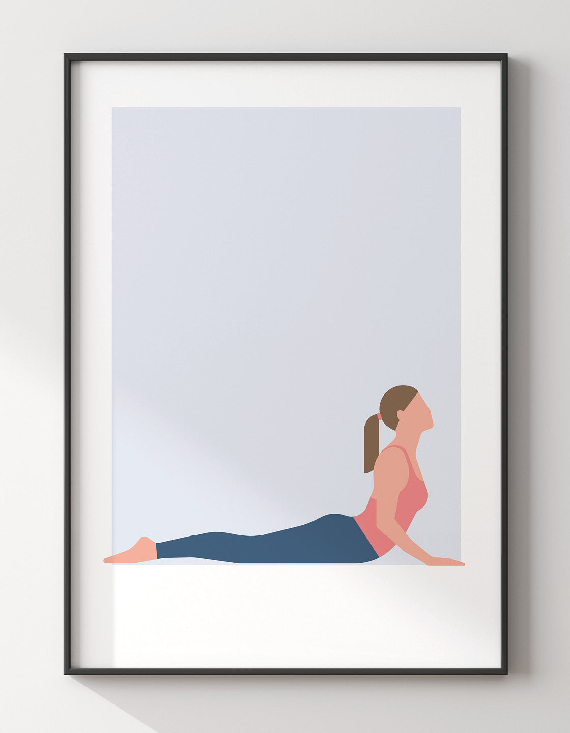 A serene Cobra pose yoga print featuring a graceful figure in the yoga pose, surrounded by calming colors, perfect for modern decor.