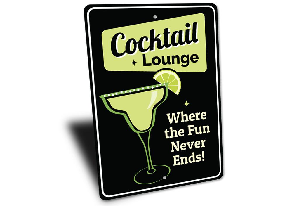 Cocktail Lounge Bar Sign made of high-quality aluminum, featuring customizable text and pre-drilled holes for easy mounting.