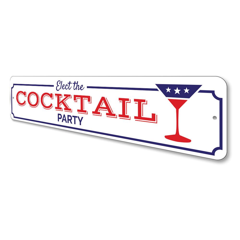 A vibrant Cocktail Party Sign made of high-quality aluminum, featuring customizable text and pre-drilled holes for easy mounting.